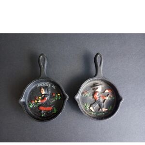 Vintage Cast Iron 4.5x3 Mini Frying Pan Skillet Amish Hand-painted Set (1)